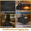imageCupohus Extra Large 2in1 Firewood Carrier Waxed Canvas Bag 44x23 Heavy Duty Log Holder Tote Bag with Handles and Shoulder Strap for Indoor Fireplace Wood Stove Accessories Outdoor Camping GreenBlack