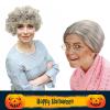 imageCupohus Old Lady Costume Set Grandma Wig 100 Days of School Costume Madea Granny Glasses Eyeglass Chains Cords Faux Pearl Bead Necklace Old Lady Cosplay Set Grey Afro with Hair Rollerssilver white bun