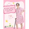imageCupohus Womens Old Lady Wig Costume Set 100 Days of School Adult Granny Dress Cosplay 8PCS Set Grandma Wig and Cap Retro Glasses with Chain Faux Pearl Jewelry Cane Blue Floral Dress OutfitPink