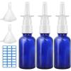 imageCupohus Nasal Spray Bottle 3 Pcs 30ML1oz Cobalt Blue Glass Refillable Fine Mist Sprayers Atomizers Travel Sized Empty Nasal Sprayer with Funnels and LabelsBlue