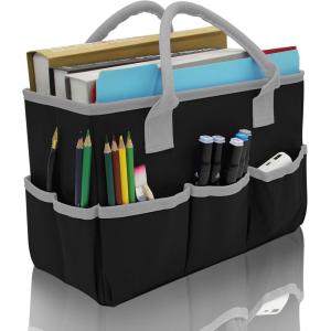 imageCupohus Art Organizer Craft Storage Tote Bag with Pockets and Hadles Oxford Fabric Carrying Caddy for Teacher Officer Artist Students Traveler and more  Black with Grey EdgeGrey