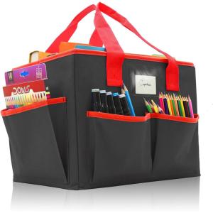 imageCupohus Art Organizer Craft Storage Tote Bag with Pockets and Hadles Oxford Fabric Carrying Caddy for Teacher Officer Artist Students Traveler and more  Black with Grey EdgeBlack with Red