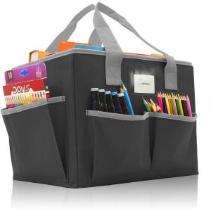 imageCupohus Art Organizer Craft Storage Tote Bag with Pockets and Hadles Oxford Fabric Carrying Caddy for Teacher Officer Artist Students Traveler and more  Black with Grey EdgeBlack with Grey