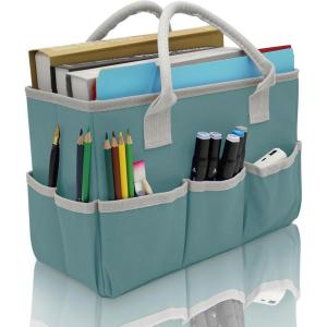 imageCupohus Art Organizer Craft Storage Tote Bag with Pockets and Hadles Oxford Fabric Carrying Caddy for Teacher Officer Artist Students Traveler and more  Black with Grey EdgeLight Grey