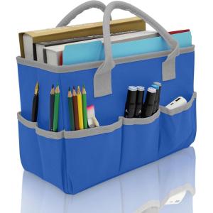 imageCupohus Art Organizer Craft Storage Tote Bag with Pockets and Hadles Oxford Fabric Carrying Caddy for Teacher Officer Artist Students Traveler and more  Black with Grey EdgeBlue with Grey