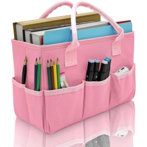 imageCupohus Art Organizer Craft Storage Tote Bag with Pockets and Hadles Oxford Fabric Carrying Caddy for Teacher Officer Artist Students Traveler and more  Black with Grey EdgePink
