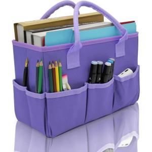 imageCupohus Art Organizer Craft Storage Tote Bag with Pockets and Hadles Oxford Fabric Carrying Caddy for Teacher Officer Artist Students Traveler and more  Black with Grey EdgePurple
