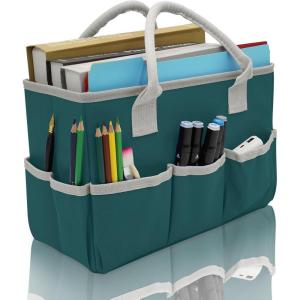 imageCupohus Art Organizer Craft Storage Tote Bag with Pockets and Hadles Oxford Fabric Carrying Caddy for Teacher Officer Artist Students Traveler and more  Black with Grey EdgeDark Green
