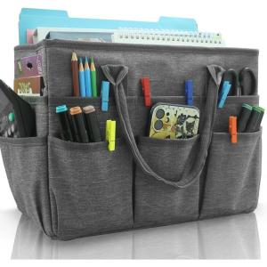 imageCupohus Art Organizer Craft Storage Tote Bag with Pockets and Handles Oxford Fabric Carrying Caddy for Teacher Officer Artist Traveler and more Dark GreenGrey