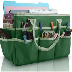 imageCupohus Art Organizer Craft Storage Tote Bag with Pockets and Handles Oxford Fabric Carrying Caddy for Teacher Officer Artist Traveler and more Dark GreenGreen