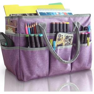 imageCupohus Art Organizer Craft Storage Tote Bag with Pockets and Handles Oxford Fabric Carrying Caddy for Teacher Officer Artist Traveler and more Dark GreenPurple