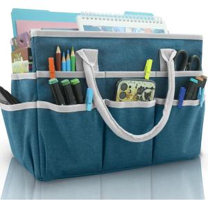 imageCupohus Art Organizer Craft Storage Tote Bag with Pockets and Handles Oxford Fabric Carrying Caddy for Teacher Officer Artist Traveler and more Dark GreenDark Green