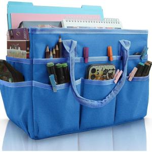 imageCupohus Art Organizer Craft Storage Tote Bag with Pockets and Handles Oxford Fabric Carrying Caddy for Teacher Officer Artist Traveler and more Dark GreenBlue
