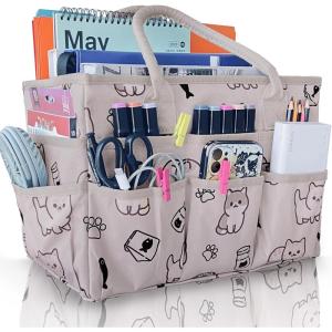 imageCupohus Art Organizer Craft Storage Tote Bag with Pockets and Handles Oxford Fabric Carrying Caddy for Teacher Officer Artist Traveler and moreLittle Blue FlowerGrey Pet