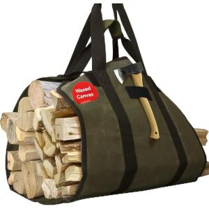 imageCupohus Extra Large 2in1 Firewood Carrier Waxed Canvas Bag 44x23 Heavy Duty Log Holder Tote Bag with Handles and Shoulder Strap for Indoor Fireplace Wood Stove Accessories Outdoor Camping GreenGreen