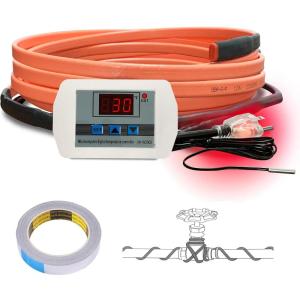 imageCupohus Heat Tape for Water Pipes with Digital Display Thermostat 30FT Freeze Protection SelfRegulating Heat Trace Cable for Metal Plastic Home Pipes Roof and RV6FT