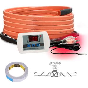 imageCupohus Heat Tape for Water Pipes with Digital Display Thermostat 30FT Freeze Protection SelfRegulating Heat Trace Cable for Metal Plastic Home Pipes Roof and RV18FT