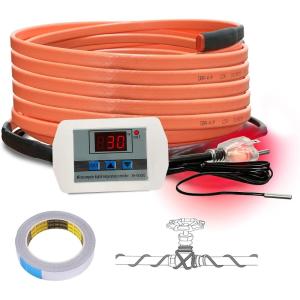 imageCupohus Heat Tape for Water Pipes with Digital Display Thermostat 30FT Freeze Protection SelfRegulating Heat Trace Cable for Metal Plastic Home Pipes Roof and RV25FT