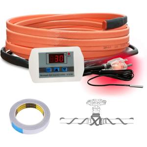 imageCupohus Heat Tape for Water Pipes with Digital Display Thermostat 30FT Freeze Protection SelfRegulating Heat Trace Cable for Metal Plastic Home Pipes Roof and RV9FT