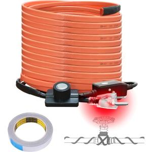 imageCupohus Heat Tape for Water Pipes with Thermostat 12FT Freeze Protection SelfRegulating Heat Trace Cable for Metal Plastic Home Pipes Roof and RV100FTThermostat