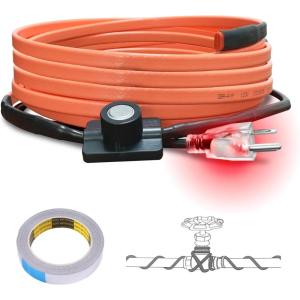 imageCupohus Heat Tape for Water Pipes with Thermostat 12FT Freeze Protection SelfRegulating Heat Trace Cable for Metal Plastic Home Pipes Roof and RV12FT