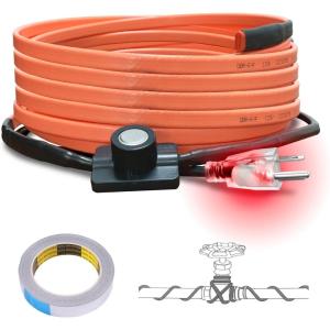 imageCupohus Heat Tape for Water Pipes with Thermostat 12FT Freeze Protection SelfRegulating Heat Trace Cable for Metal Plastic Home Pipes Roof and RV15FT