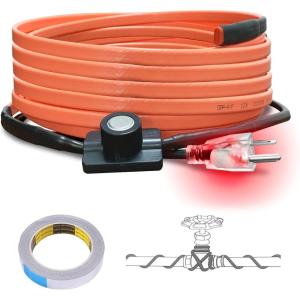 imageCupohus Heat Tape for Water Pipes with Thermostat 12FT Freeze Protection SelfRegulating Heat Trace Cable for Metal Plastic Home Pipes Roof and RV18FT