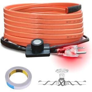 imageCupohus Heat Tape for Water Pipes with Thermostat 12FT Freeze Protection SelfRegulating Heat Trace Cable for Metal Plastic Home Pipes Roof and RV25FT