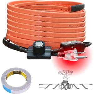 imageCupohus Heat Tape for Water Pipes with Thermostat 12FT Freeze Protection SelfRegulating Heat Trace Cable for Metal Plastic Home Pipes Roof and RV30Thermostat