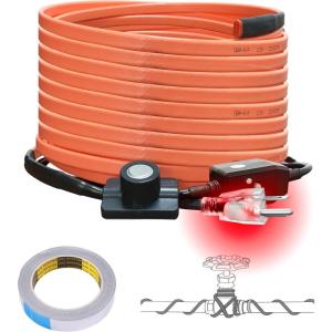 imageCupohus Heat Tape for Water Pipes with Thermostat 12FT Freeze Protection SelfRegulating Heat Trace Cable for Metal Plastic Home Pipes Roof and RV60FTThermostat