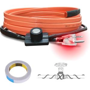 imageCupohus Heat Tape for Water Pipes with Thermostat 12FT Freeze Protection SelfRegulating Heat Trace Cable for Metal Plastic Home Pipes Roof and RV6FT