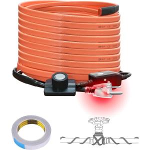 imageCupohus Heat Tape for Water Pipes with Thermostat 12FT Freeze Protection SelfRegulating Heat Trace Cable for Metal Plastic Home Pipes Roof and RV80FT