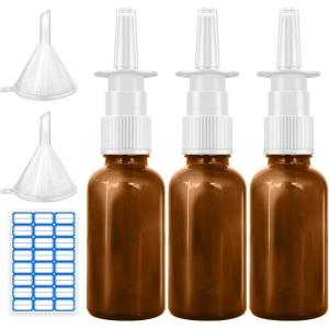 imageCupohus Nasal Spray Bottle 3 Pcs 30ML1oz Cobalt Blue Glass Refillable Fine Mist Sprayers Atomizers Travel Sized Empty Nasal Sprayer with Funnels and LabelsAmber