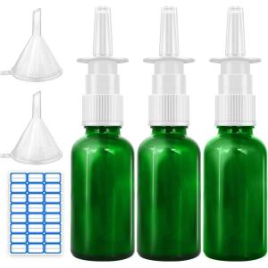 imageCupohus Nasal Spray Bottle 3 Pcs 30ML1oz Cobalt Blue Glass Refillable Fine Mist Sprayers Atomizers Travel Sized Empty Nasal Sprayer with Funnels and LabelsGreen