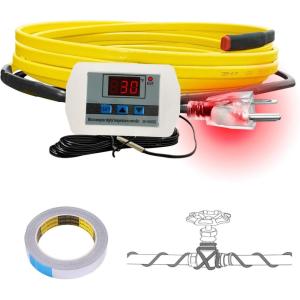 imageCupohus Softer Heat Tape for Water Pipes 9FT SelfRegulating Digital Display Thermostat Freeze Protection Roof Deicing Cable for Metal Plastic Home Pipes RV Water Hose6FT