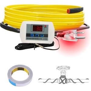 imageCupohus Softer Heat Tape for Water Pipes 9FT SelfRegulating Digital Display Thermostat Freeze Protection Roof Deicing Cable for Metal Plastic Home Pipes RV Water Hose9FT
