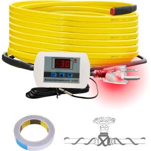imageCupohus Softer Heat Tape for Water Pipes 9FT SelfRegulating Digital Display Thermostat Freeze Protection Roof Deicing Cable for Metal Plastic Home Pipes RV Water Hose25FT