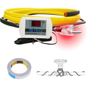 imageCupohus Softer Heat Tape for Water Pipes 9FT SelfRegulating Digital Display Thermostat Freeze Protection Roof Deicing Cable for Metal Plastic Home Pipes RV Water Hose3FT