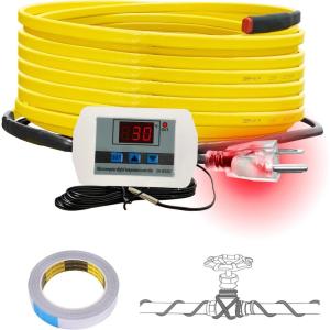 imageCupohus Softer Heat Tape for Water Pipes 9FT SelfRegulating Digital Display Thermostat Freeze Protection Roof Deicing Cable for Metal Plastic Home Pipes RV Water Hose18FT
