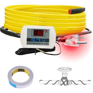 imageCupohus Softer Heat Tape for Water Pipes 9FT SelfRegulating Digital Display Thermostat Freeze Protection Roof Deicing Cable for Metal Plastic Home Pipes RV Water Hose12FT