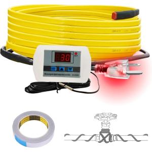imageCupohus Softer Heat Tape for Water Pipes 9FT SelfRegulating Digital Display Thermostat Freeze Protection Roof Deicing Cable for Metal Plastic Home Pipes RV Water Hose15FT