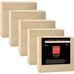 imageCupohus Unfinished Birch Wood Boards Canvas for Painting 5 Packs 34 Deep Cupohus 12 x 12 Wooden Cradled Panels for Pouring Art Crafts Paints and More12 x 12