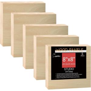imageCupohus Unfinished Birch Wood Boards Canvas for Painting 5 Packs 34 Deep Cupohus 12 x 12 Wooden Cradled Panels for Pouring Art Crafts Paints and More8 x 8