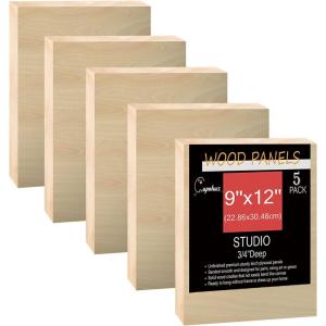 imageCupohus Unfinished Birch Wood Boards Canvas for Painting 5 Packs 34 Deep Cupohus 12 x 12 Wooden Cradled Panels for Pouring Art Crafts Paints and More9 x 12