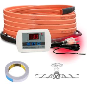 imageCupohus Heat Tape for Water Pipes with Digital Display Thermostat 15FT Freeze Protection SelfRegulating Heat Trace Cable for Metal Plastic Home Pipes Roof and RV15FT