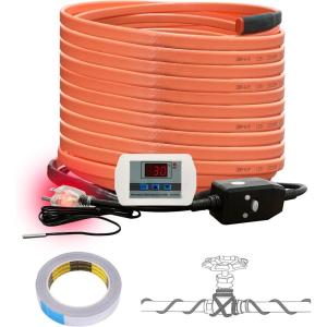 imageCupohus Heat Tape for Water Pipes with Digital Display Thermostat 15FT Freeze Protection SelfRegulating Heat Trace Cable for Metal Plastic Home Pipes Roof and RV80FT