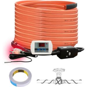 imageCupohus Heat Tape for Water Pipes with Digital Display Thermostat 15FT Freeze Protection SelfRegulating Heat Trace Cable for Metal Plastic Home Pipes Roof and RV60FT