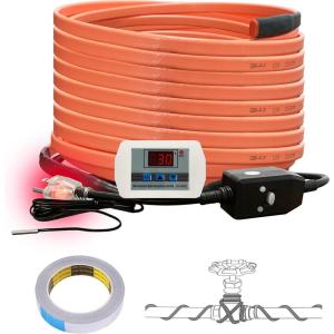 imageCupohus Heat Tape for Water Pipes with Digital Display Thermostat 15FT Freeze Protection SelfRegulating Heat Trace Cable for Metal Plastic Home Pipes Roof and RV40FT