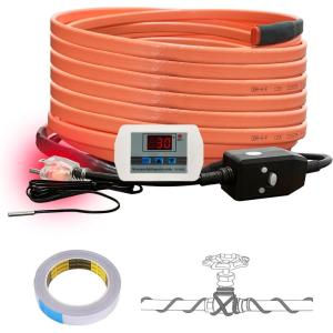 imageCupohus Heat Tape for Water Pipes with Digital Display Thermostat 15FT Freeze Protection SelfRegulating Heat Trace Cable for Metal Plastic Home Pipes Roof and RV30FT