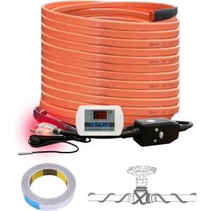 imageCupohus Heat Tape for Water Pipes with Digital Display Thermostat 15FT Freeze Protection SelfRegulating Heat Trace Cable for Metal Plastic Home Pipes Roof and RV100FT